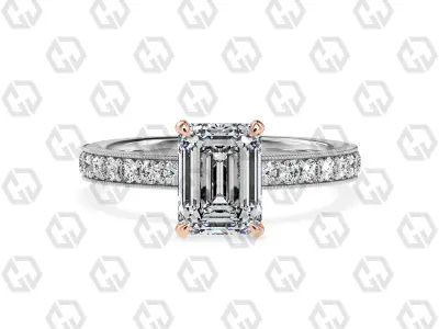 Ring 163 Emerald Shape milgrain pave set ring with Gems 3D print model