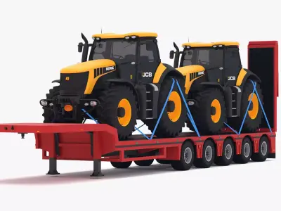 Lowboy Trailer with JCB Fastrac 8310 3D model