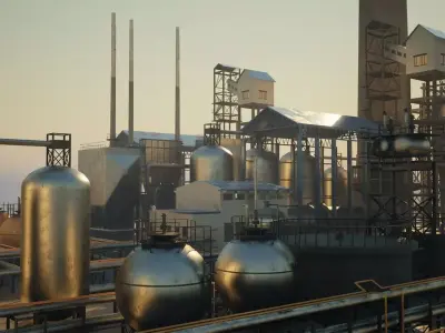 Chemical Plant Low-poly 3D model