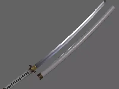 PBR Katana Japanese Sword White V2 Low-poly 3D model