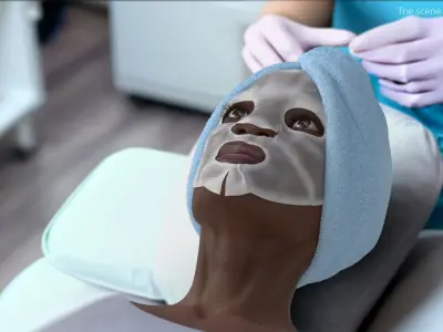  Cosmetic Facial Mask on Face Black Woman Fur 