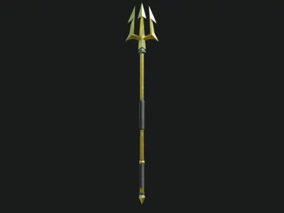 Trident 01 Gold Weapon All PBR Unity UE Textures Included Low-poly 3D model