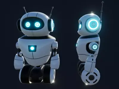 Cute Wheeled Robot Low-poly 3D model