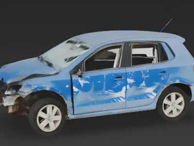 Post-Apocalyptic Wrecked Hatchback Low-poly 3D model