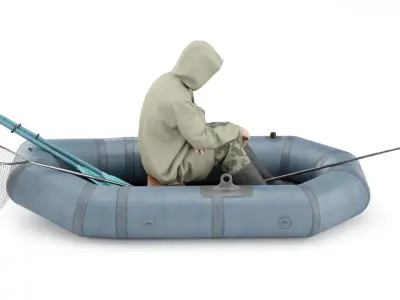Fisherman in a Boat 3D model