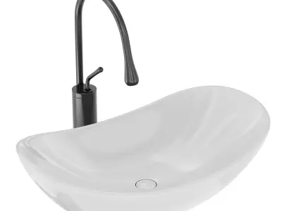 Modern Vessel Lavatory Sink Oval Porcelain with Faucet Vessel  3D model