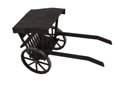 Rickshaw Wooden Cart with Cover Low-poly 3D model