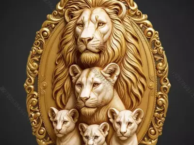 Pendant Lion family pendant Gold pendant Lion 3D print model