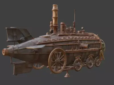 Steampunk Heavy Industrial Tanker 3D Model Low-poly 3D model