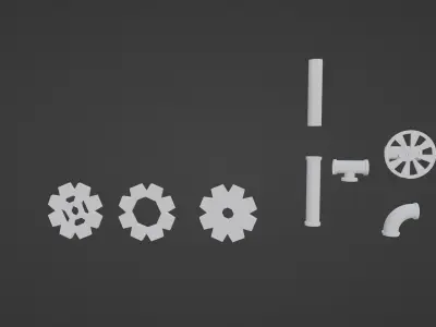 Cogs And Pipes - Lowpoly - PBR copper Low-poly 3D model