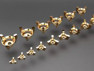 A package of ring heads engagement anniversary 3 prong printable 3D print model