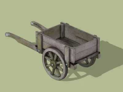 Rustic Wooden Handcart Low-poly 3D model