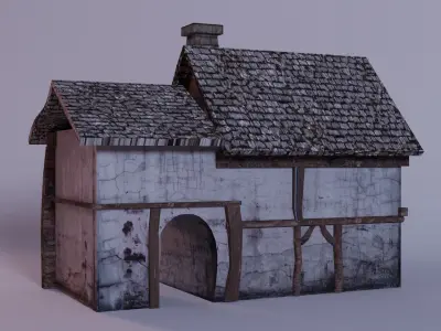 low poly medieval buildings Low-poly 3D model