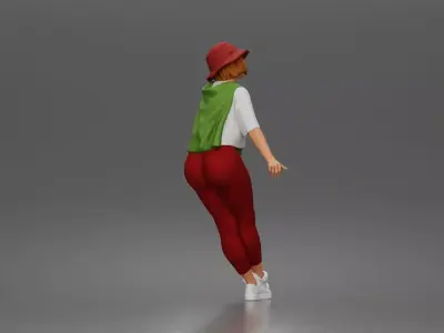 Weekend explorer strolls wearing tee leggings hat sweater draped 3D print model