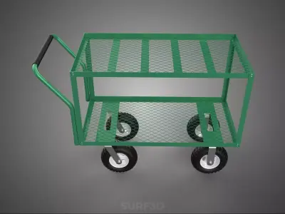PUSHCART DOUBLE TIERS RACK DECK CASTER TROLLEY CART SHELF WAGON 3D model