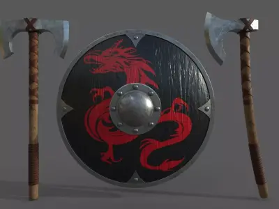 Axe and shield Free 3D model