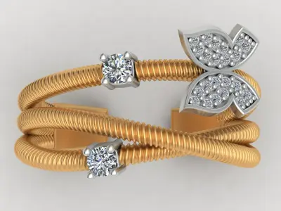 Butterfly Flower Diamond Gold Ring 3D print model purchase