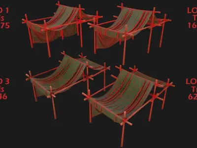 Military Medical Tent Camp Low-poly 3D model