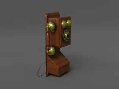 Wooden Antique Phone Low-Poly Model Low-poly 3D model