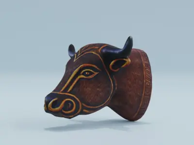 Head Bull Ornament Wooden Low-poly 3D model