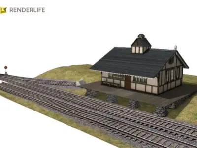 Rural train station 3D model