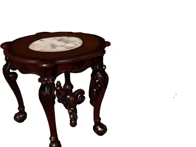 Classic Carved Wood Marble Side Table Low-poly 3D model