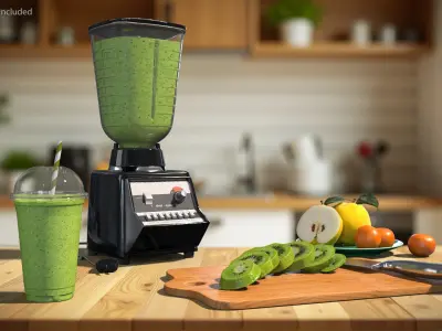  Blender with Green Smoothie and Fruits Black 