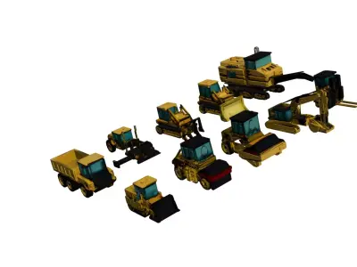 Low Poly Construction Vehicle Pack 10 Models Heavy Equipment Low-poly 3D model