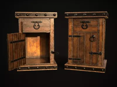 Old Wooden NightStand 02 Low-poly 3D model