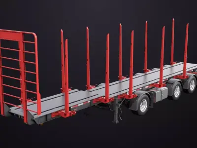 Logging Trailer 01 Red with Load Single Mat All PBR Textures Low-poly 3D model