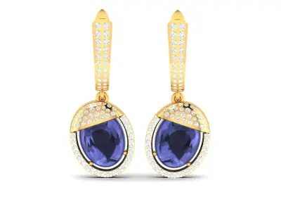 Women Oval Stone Earring 3D print model