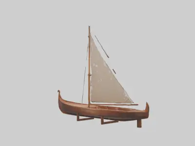 Wooden Boat Low-poly 3D model 19