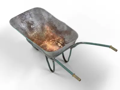 Realistic Used Ruined Wheelbarrow 3D model