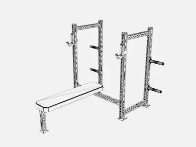 Commercial grade Half rack with an integrated bench Low-poly 3D model