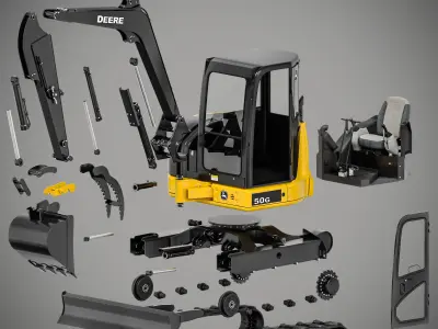 John Deere 50G Excavator Rigged 3D model
