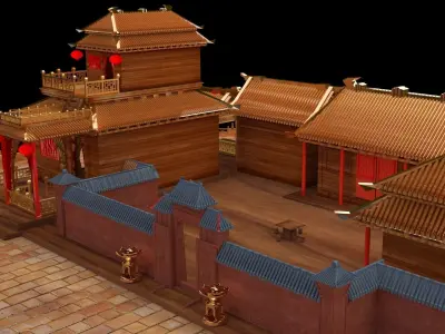 Chinese ancient courtyard house 3D model get