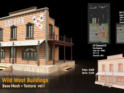 7 Wild West Buildings Base Mesh and Texture   vol 01 Low-poly 3D model