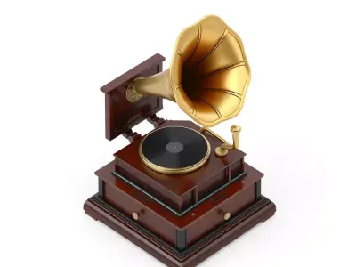 Vintage Gramophone Brass Horn 3D Model Low-poly 3D model