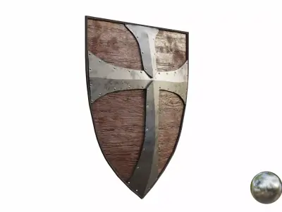 Medieval crusader wooden shield  Low-poly 3D model