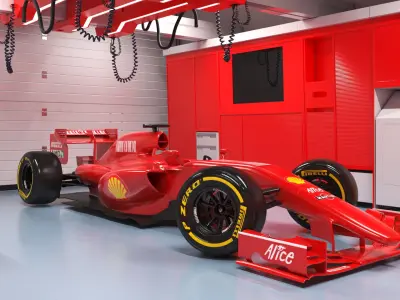 Race Car Garage and Formula One Car 3D model