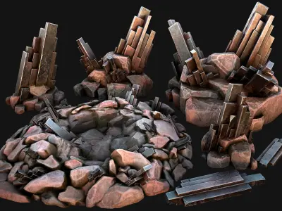 Silver Ore Minerals Mine Resource Pack Low-poly 3D model