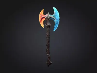 DualElement Battle Axe Fire and Ice Fantasy Game Ready 3D Weapon Low-poly 3D model