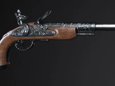 Pirate Pistol - flintlock Low-poly 3D model