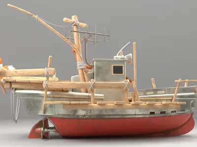 Boat 3d Model with substance painter texturing Low-poly 3D model