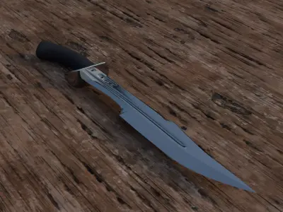 combat knife on a wooden surface 3D model