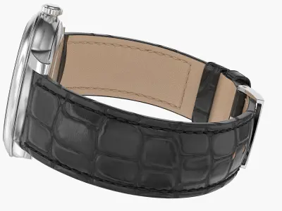 Classic Watch Black Leather Bracelet White Dial 3D model
