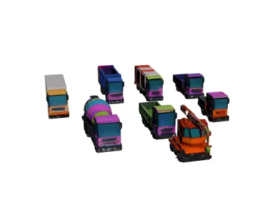 Low Poly Truck Pack 8 Models Optimized Transport Vehicle Set Low-poly 3D model