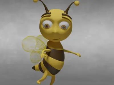 Bee cartoon rigged character Low-poly 3D model