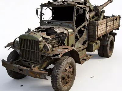 Heavy Artillery Transport Wreckage Low-poly 3D model