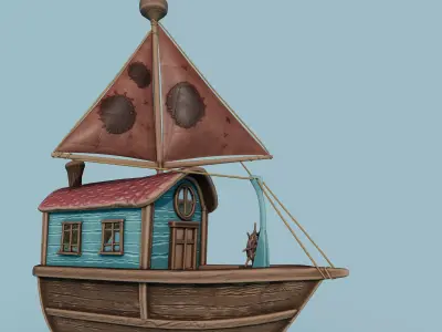 Fantastic Ship Low-poly 3D model
